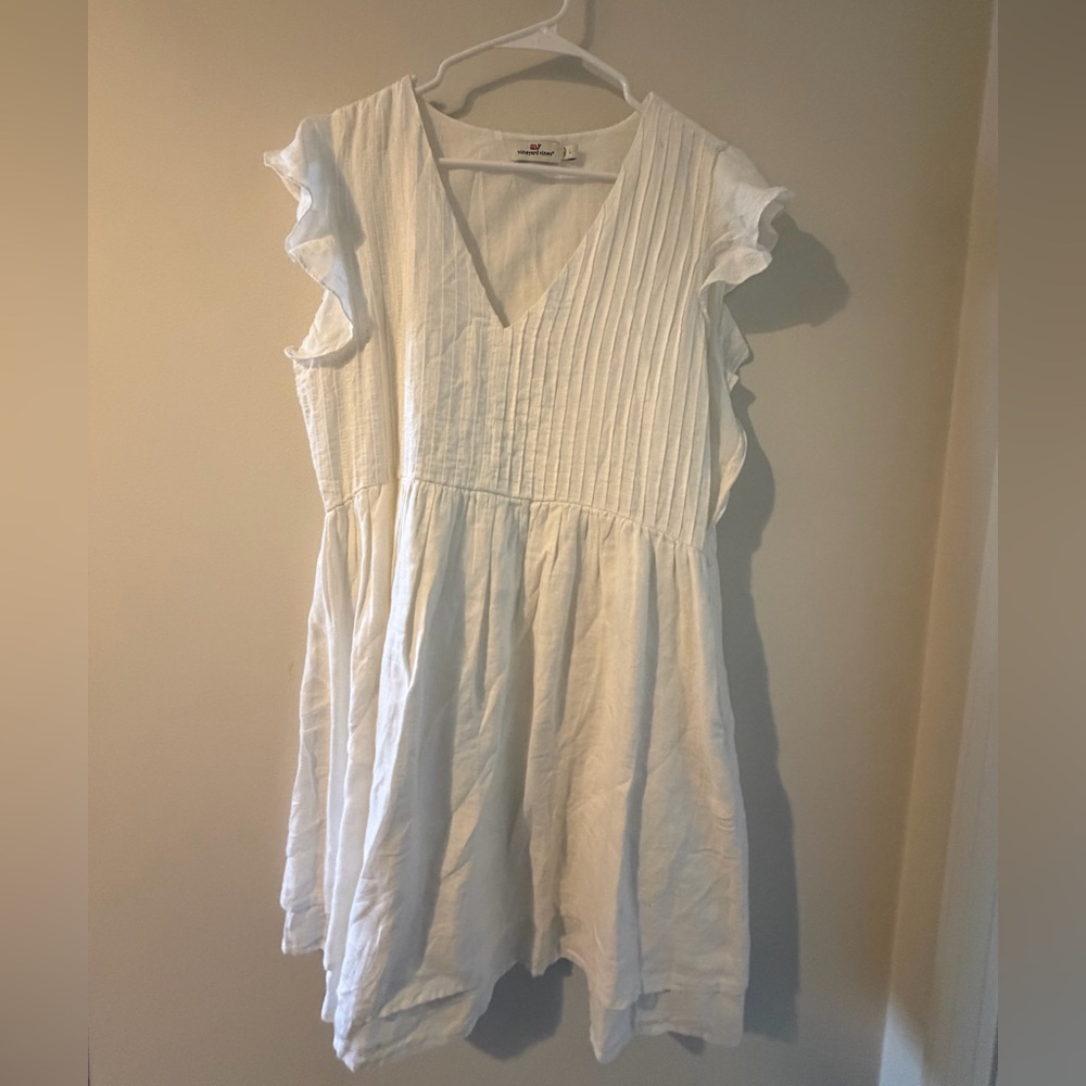 Vineyard Vines White Ruffled Sleeve Mini Dress